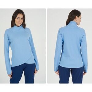 IBKÜL Solid Popcorn Stitch Asymmetrical Zip Pullover Periwinkle Blue Medium $108
